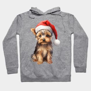 Yorkshire Terrier Dog in Santa Hat Hoodie